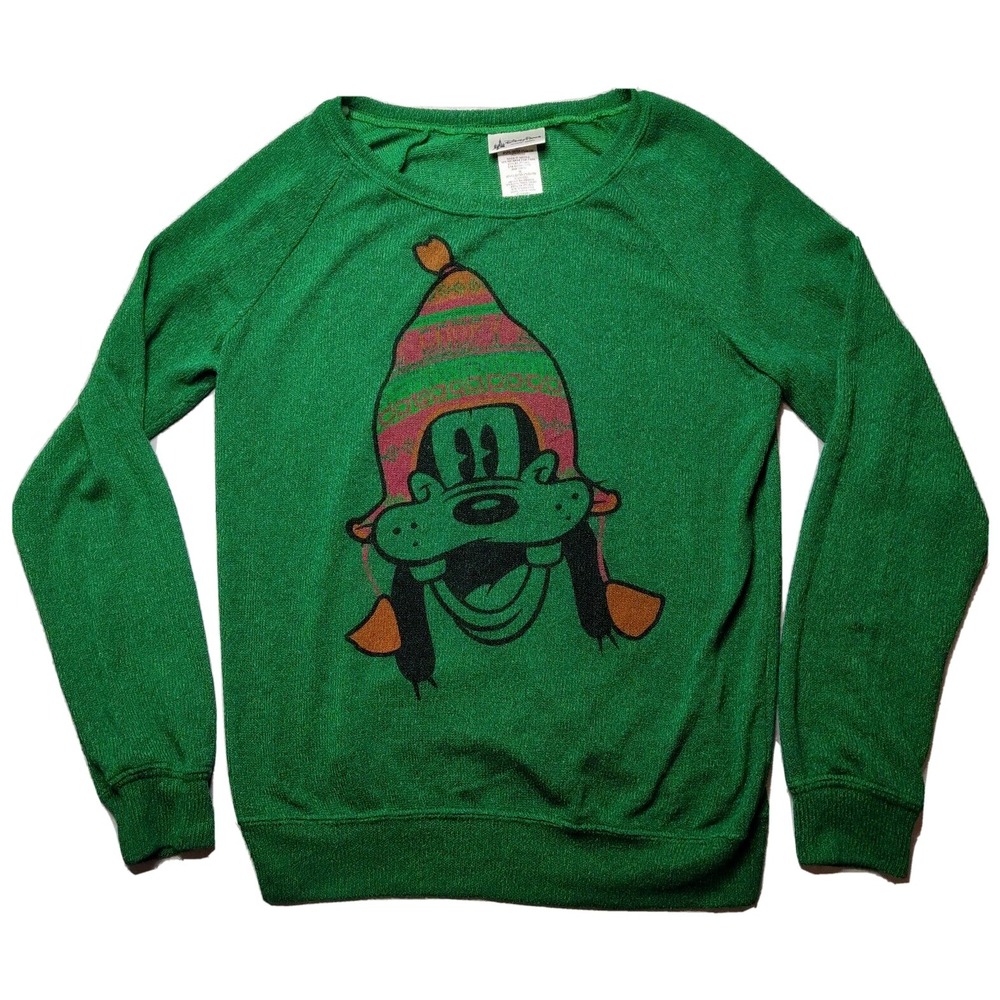 DISNEY PARKS GOOFY Women Medium Green Lightweight Long‎ Sleeve Sweater